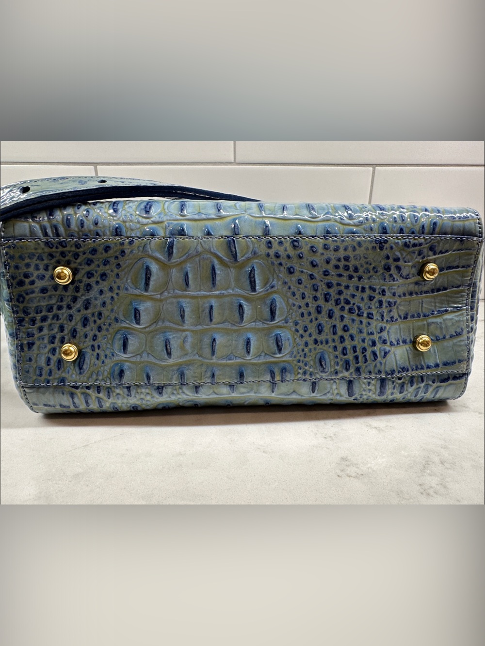 Brahmin Mini Arno Pool Glossy Croc-Embossed Leather Satchel with Gold Hardware - Picture 8 of 8